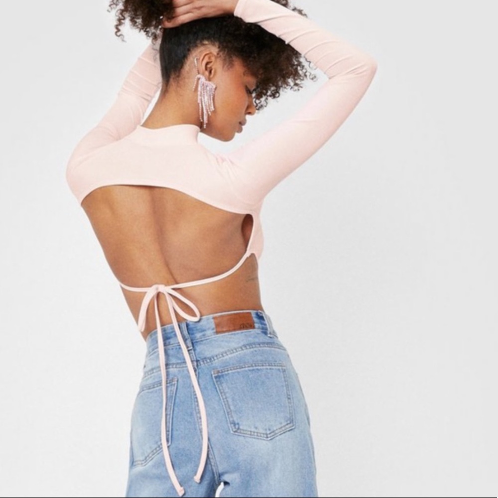 💗SOLD💗 Pink Ribbed Backless Top - Picture 2 of 9
